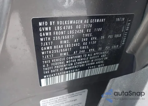 2011 Volkswagen Tiguan Se z USA, uszkodzony, nr VIN WVGAV7AX3BW520151